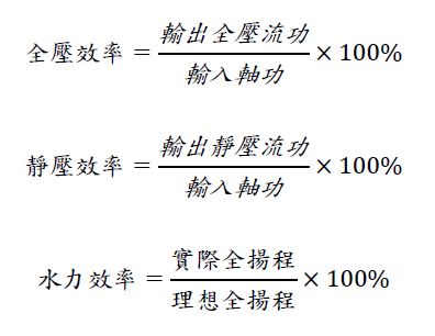 全壓效率、靜壓效率及水力效率